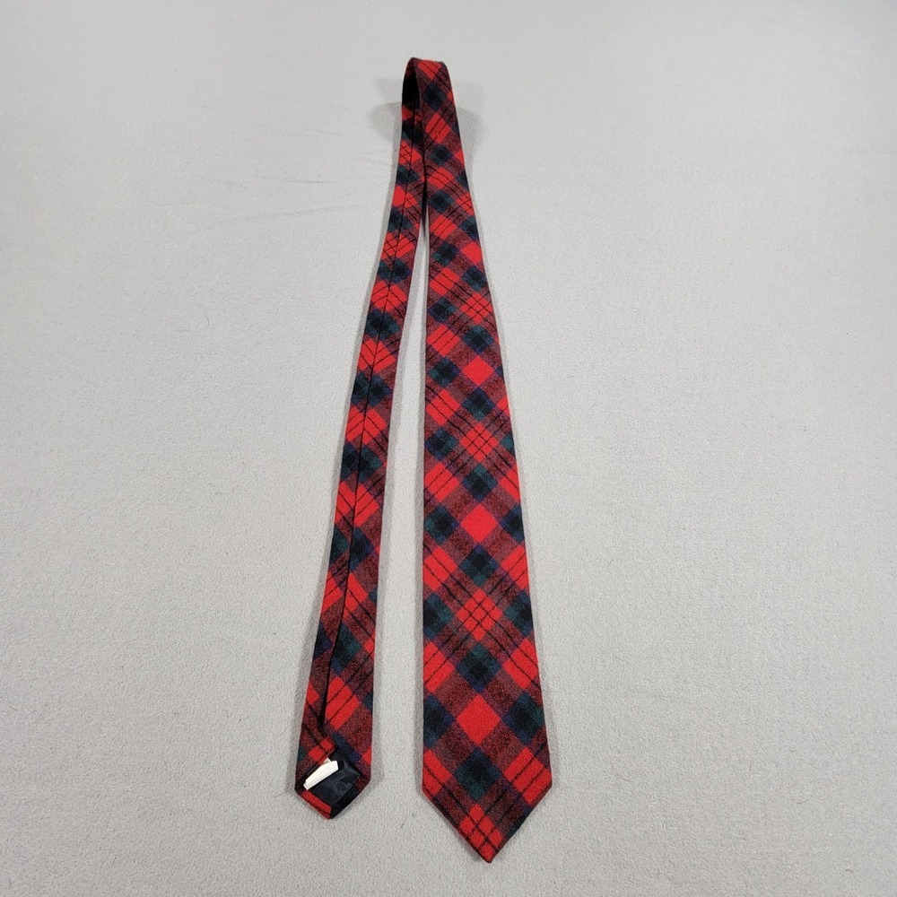 Vintage Pendleton Necktie Tartan Plaid 100% Virgin Wool Red Green Navy Men's Tie - Picture 5 of 8
